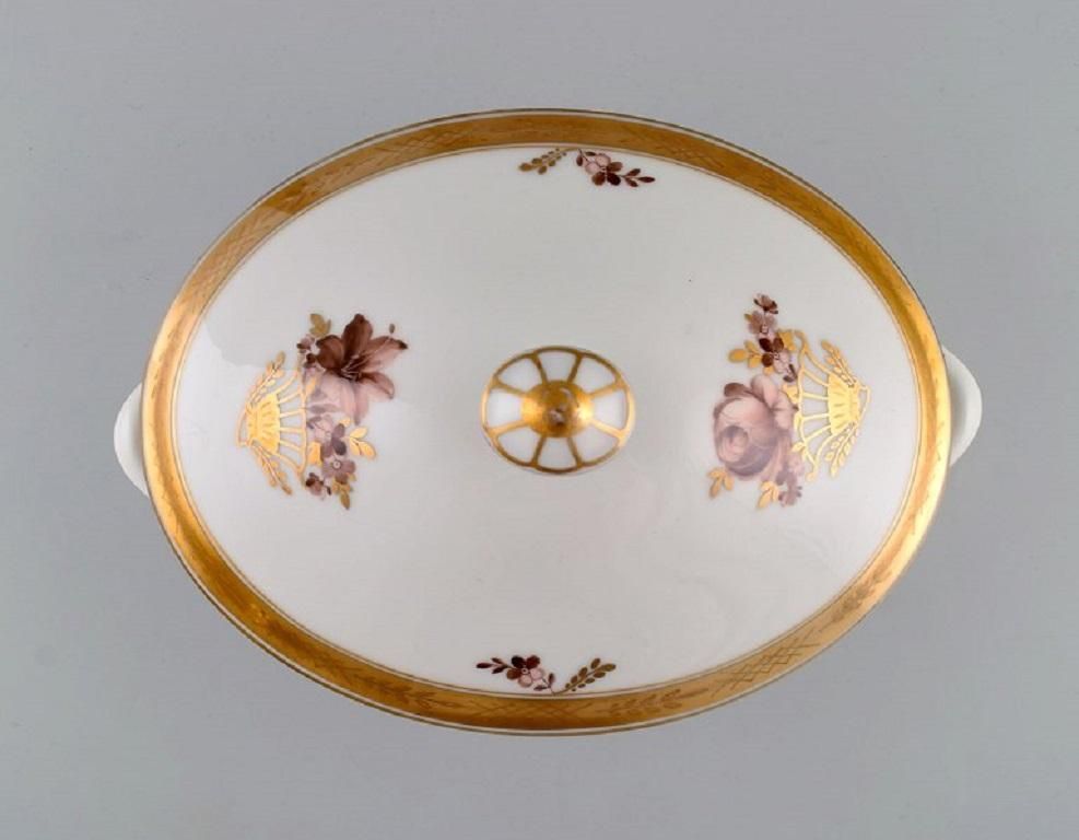 Royal Copenhagen Golden Basket Lidded Tureen In Porcelain With Flowers photo for sale
