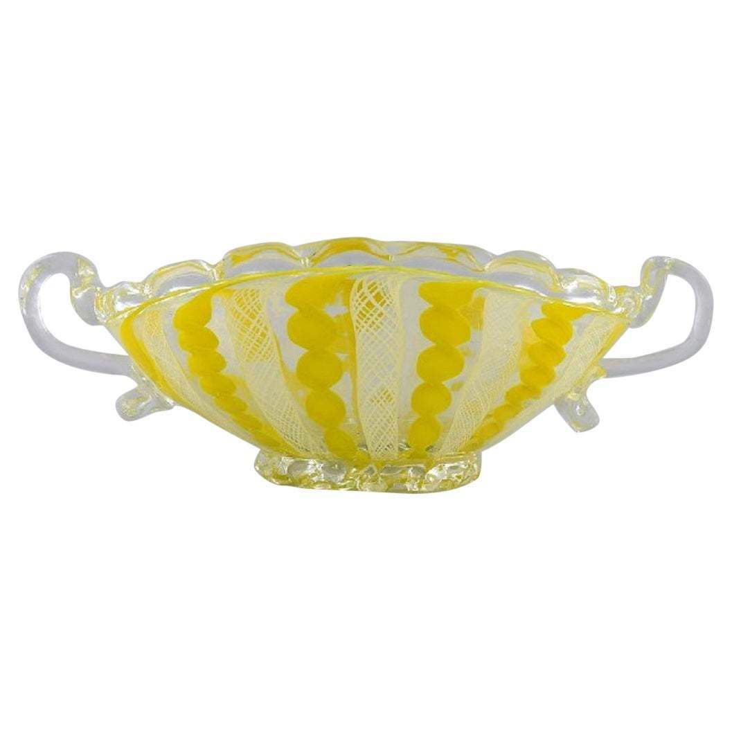 Murano Bowl With Handles In Mouth Blown Art Glass, 1960s