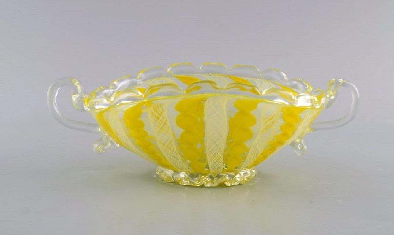 Murano Bowl With Handles In Mouth Blown Art Glass, 1960s photo for sale