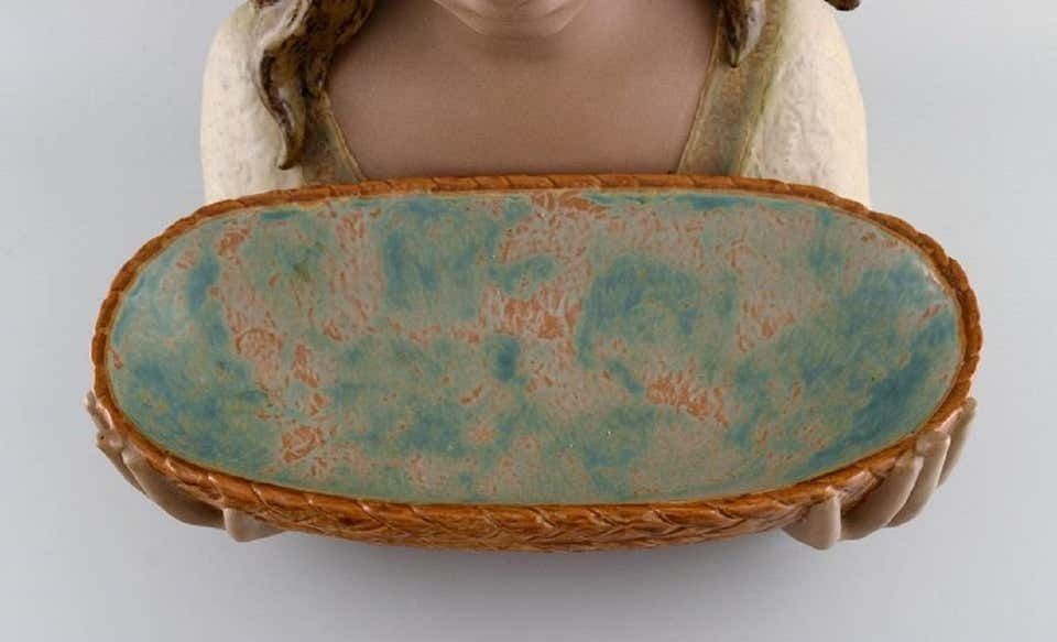 Lladro, Spain, Very Large Sculpture In Glazed Ceramics, Girl With Bowl photo vintage