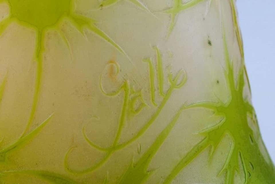 Large Emile Gallé Vase In Frosted And Green Art Glass photo vintage