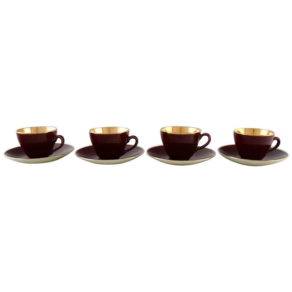 Four Royal Copenhagen / Aluminia Confetti Mocha Cups With Saucers