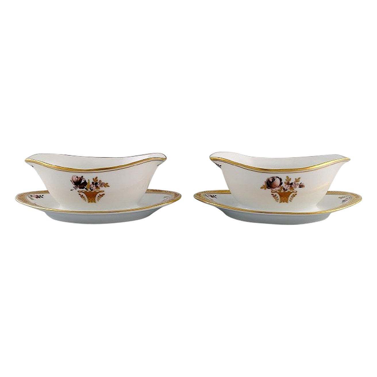 Two Royal Copenhagen Golden Basket Sauce Bowls In Porcelain With Flowers