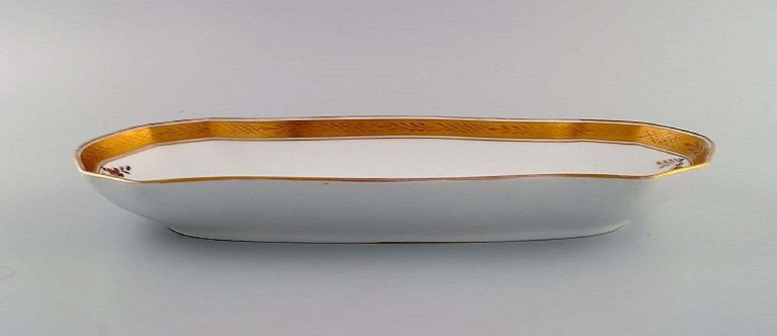 Oblong Royal Copenhagen Golden Basket Serving Dish In Porcelain With Flowers photo Home Decor