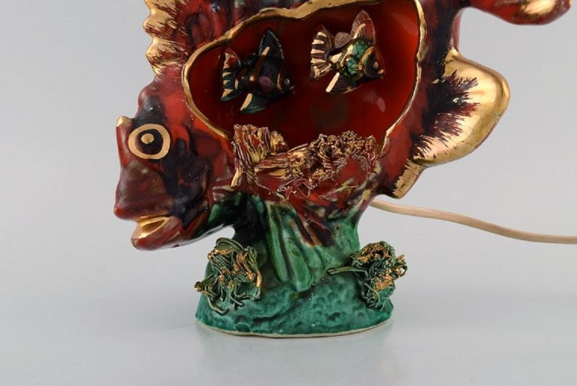 Vallauris & Monaco, France Table Lamp In Glazed Ceramics Shaped Like A Fish photo for sale