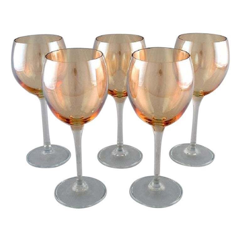 Scandinavian Glass Artist, Five Large Red Wine Glasses In Art Glass 1980s photo buy