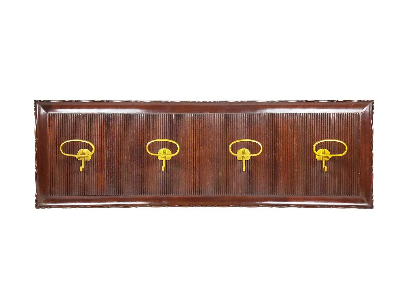 Italian Wood And Golden Aluminum Wall Coat Rack From Fratelli Barni Mobili Darte 1950s
