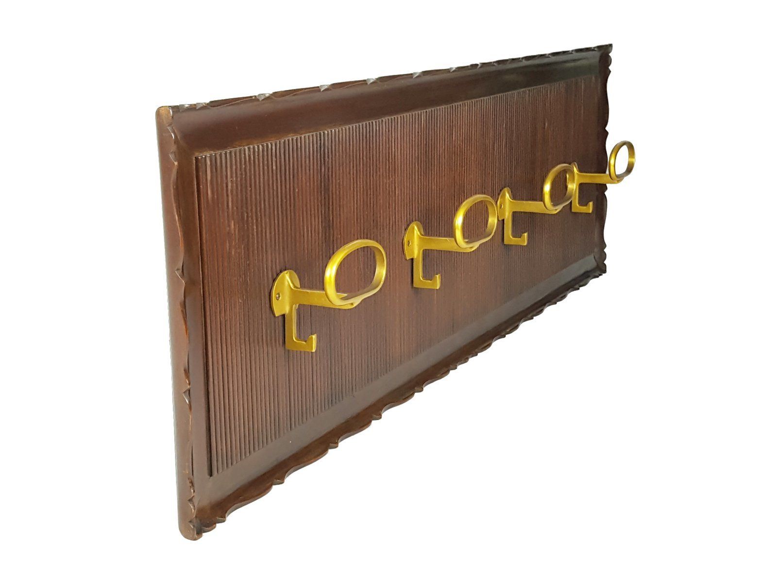 Italian Wood And Golden Aluminum Wall Coat Rack From Fratelli Barni Mobili Darte 1950s photo for sale