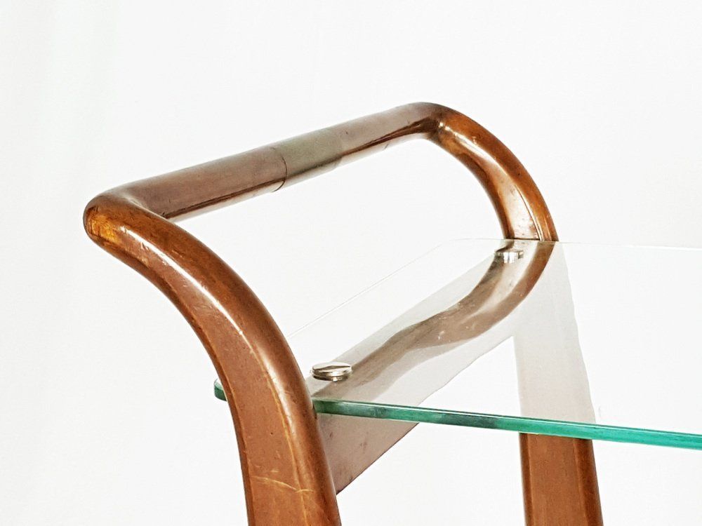 Mid Century Wood Brass And Glass Trolley 1950s photo furniture