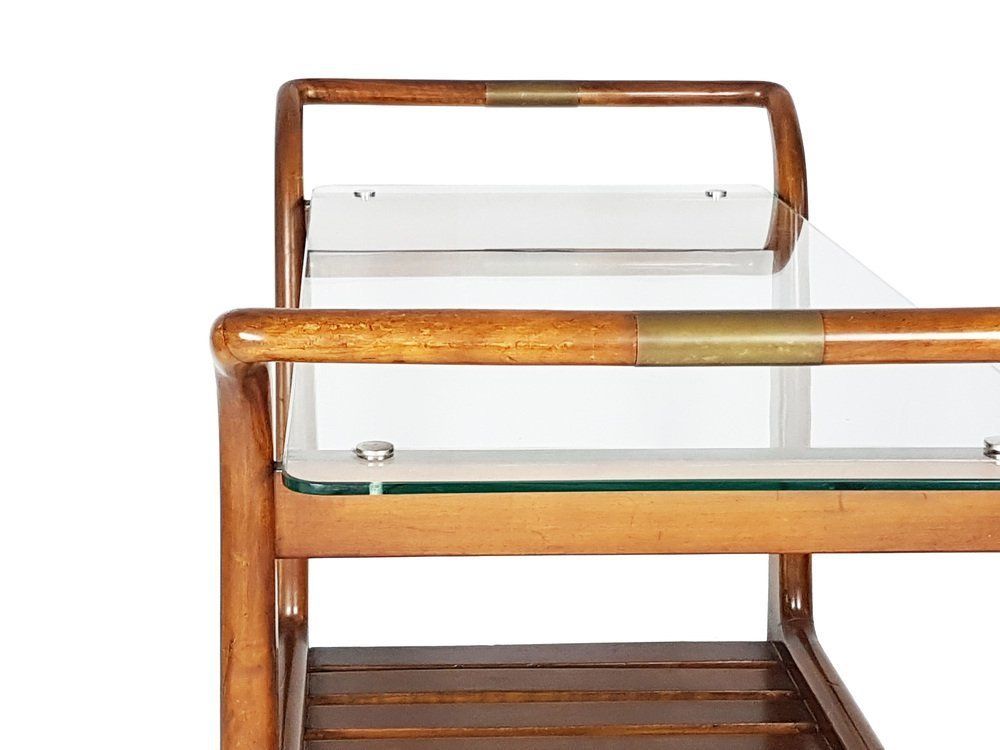 Mid Century Wood Brass And Glass Trolley 1950s photo vinterior