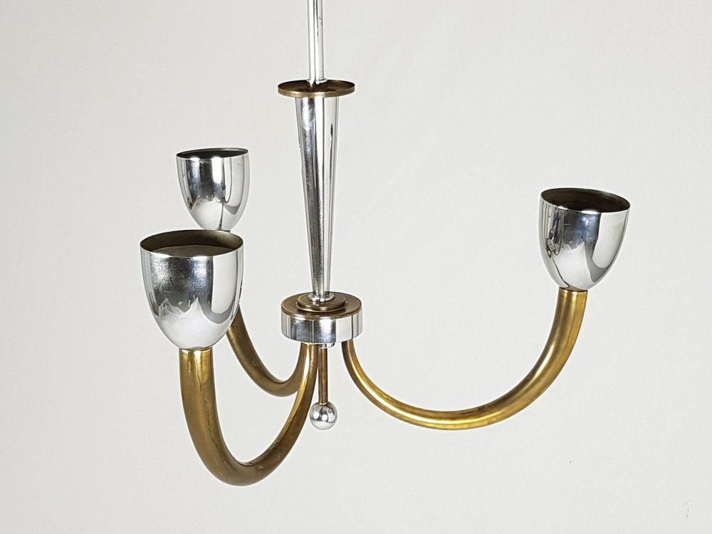Vintage Italian Brass And Chrome Plated Metal Pendant Lamp 1940s photo 1752.0
