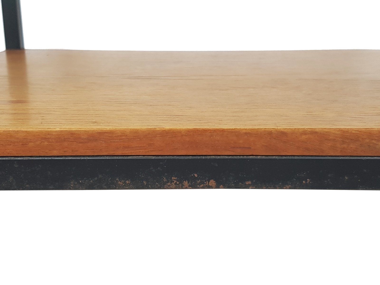 Small Mid Century Modern Black Metal And Teak Wood Serving Table On Wheels photo 743.0