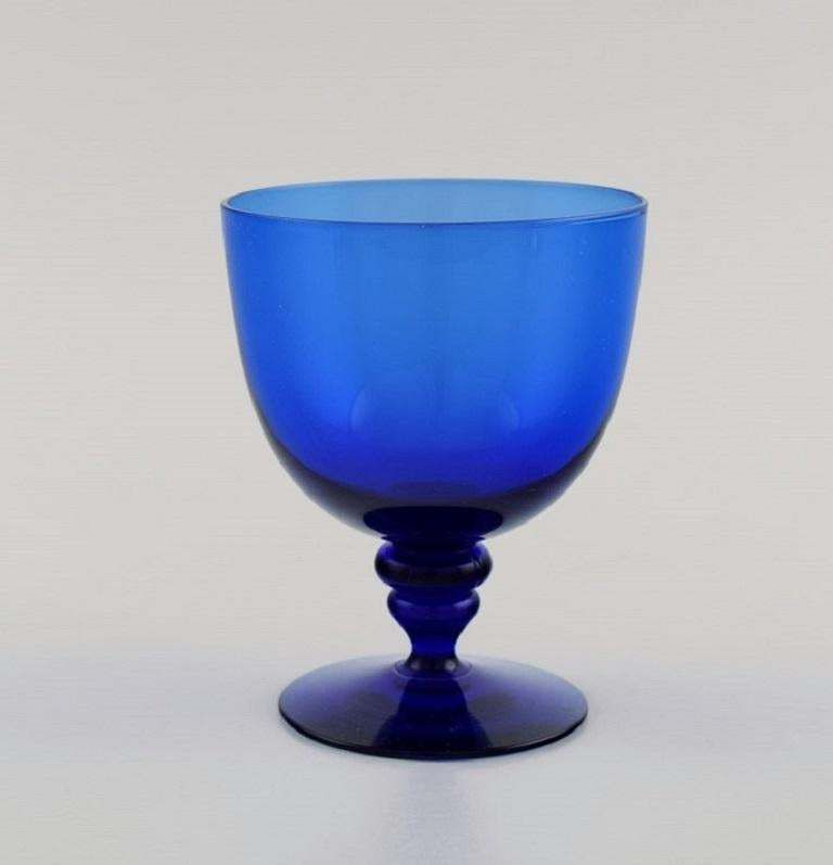 Monica Bratt For Reijmyre, Four Wine Glasses In Blue Mouth Blown Art Glass photo furniture