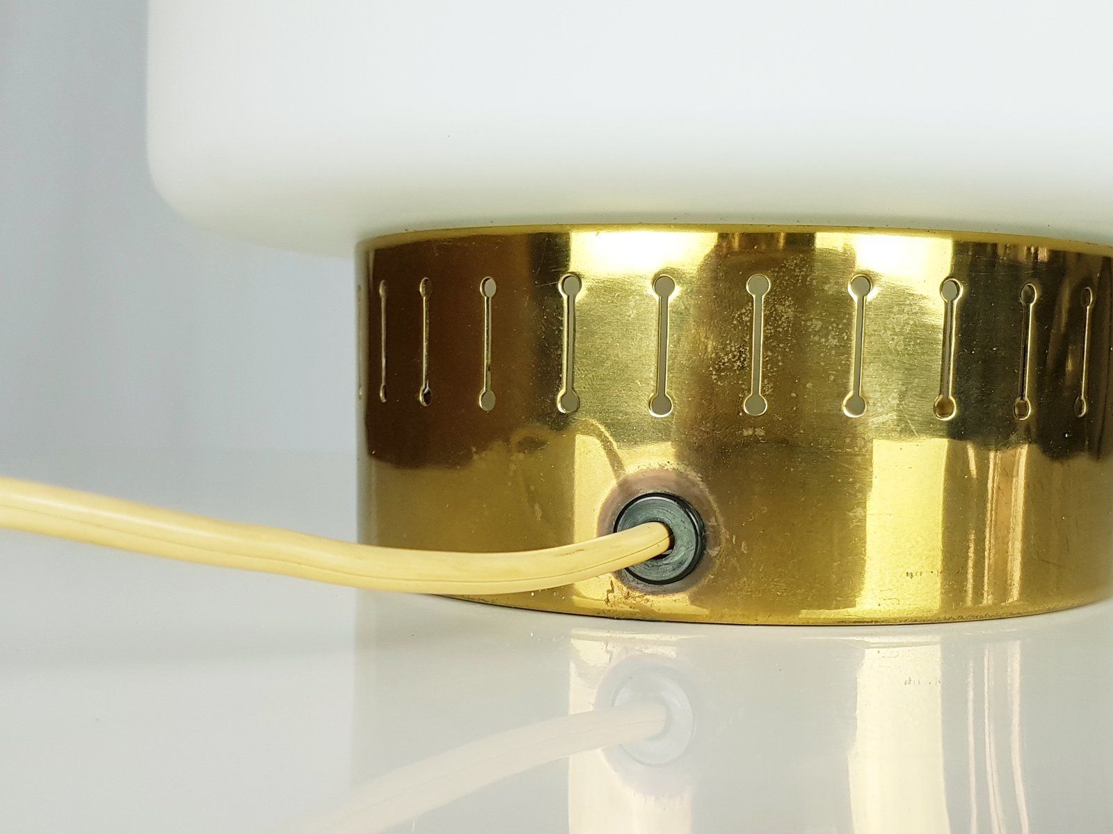 Brass & Opaline Glass 3 Light Table Lamp By Bruno Gatta For Stilnovo photo Lighting