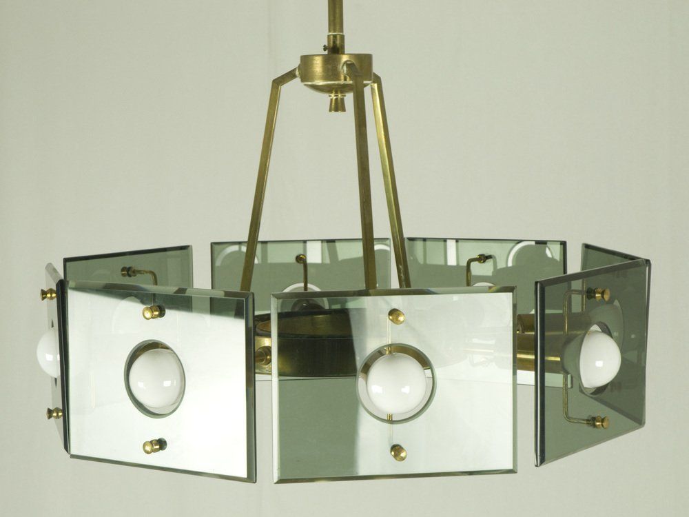 Brass & Smoked Glass 8 Light By Gino Paroldo For Dino Dei, 1960s photo for sale
