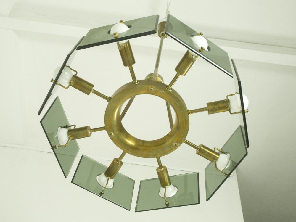Brass & Smoked Glass 8 Light By Gino Paroldo For Dino Dei, 1960s photo buy