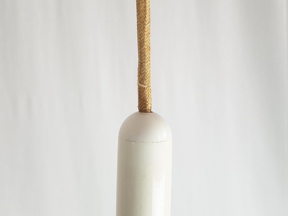 Mushroom Shaped White Metal And Sandblasted Glass Pendant Lamp By Martinelli Luce, 1960s photo Lighting