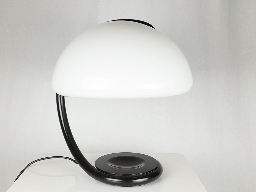 Black Metal And White Acrylic Glass Shade Table Lamp By Elio Martinelli For Martinelli Luce, 1960s photo vinterior