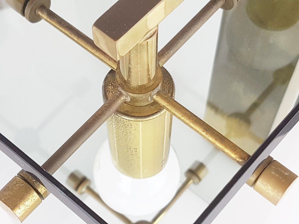 photo furniture Mid Century Italian Brass And Smoked Glass Sconces From Cristal Art, Set Of 3