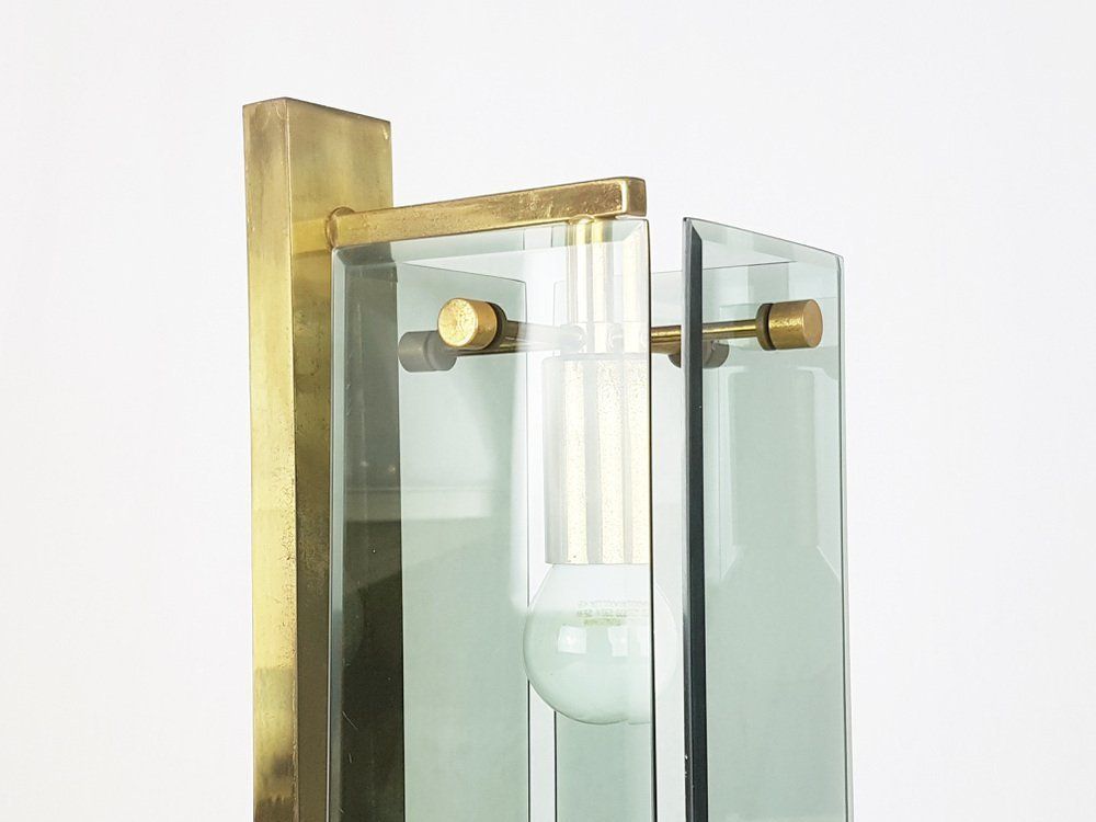 photo for sale Mid Century Italian Brass And Smoked Glass Sconces From Cristal Art, Set Of 3