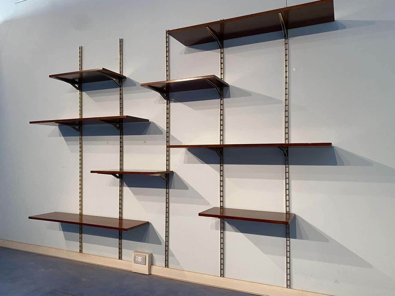 Italian Mid Century Suspended Wall Unit Boockase In Walnut And Gilded Metal 1960 photo 5018.0