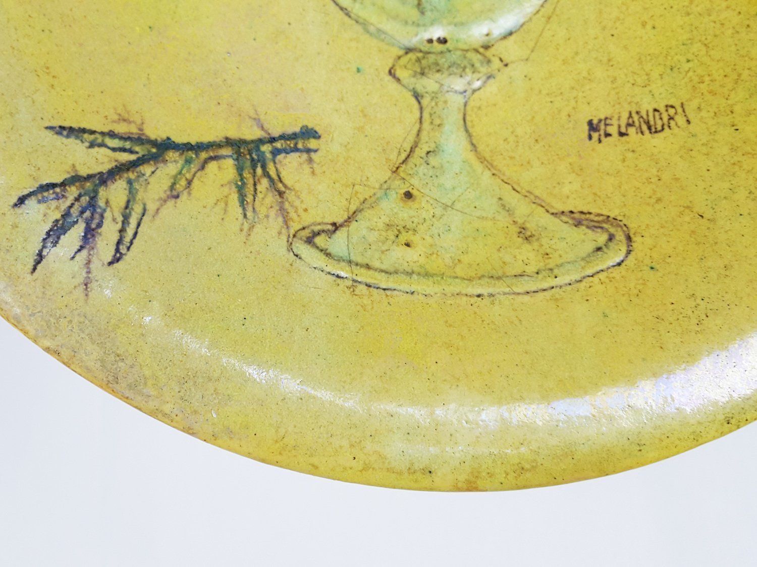 Mid Century Modern Decorative Green Ceramic Plate With Still Life By Pietro Melandri photo furniture