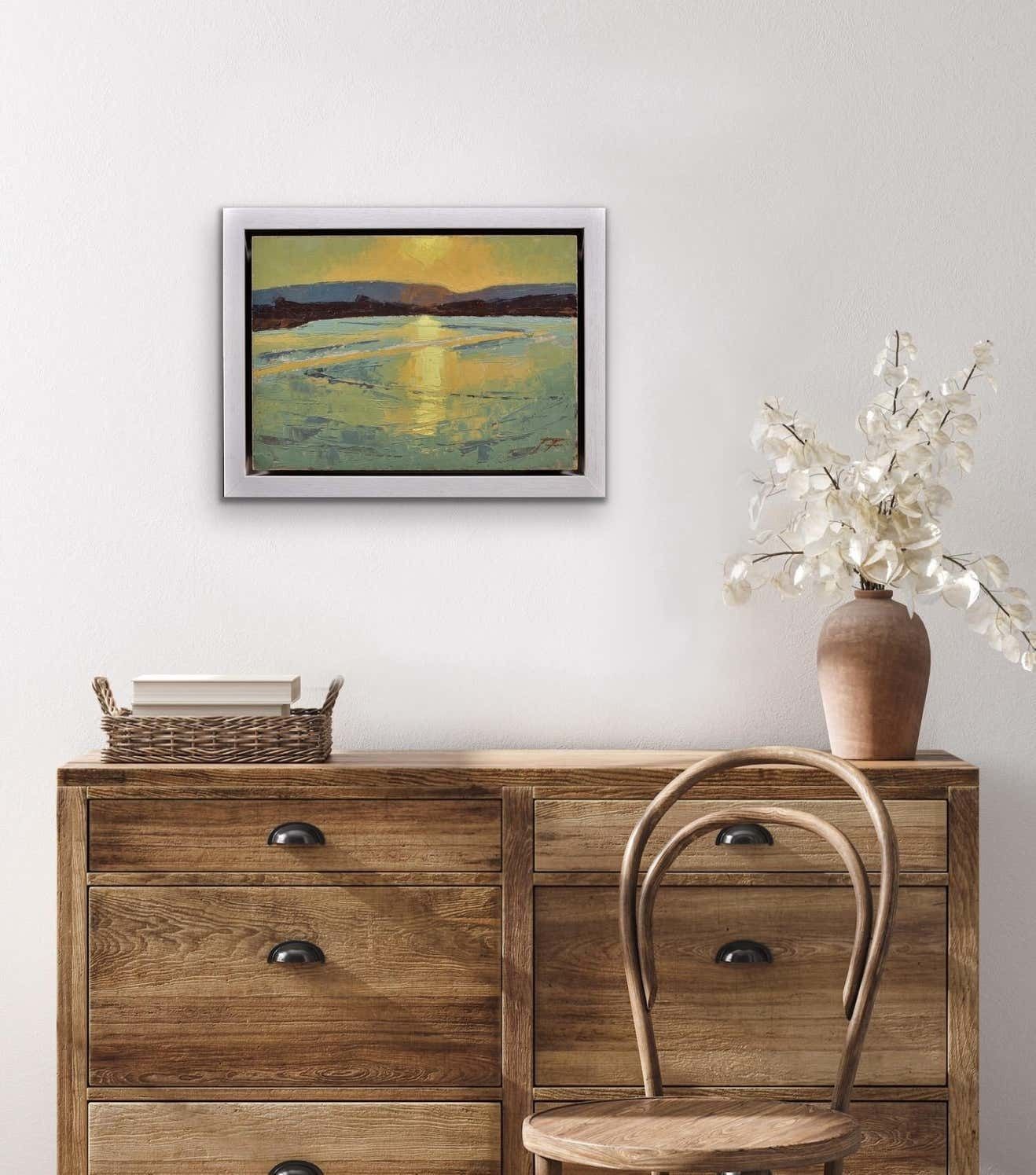 James Fry 1911 To 1985. English. Poole Harbour With The Purbeck Hills Beyond, Dorset Landscape. Framed Impasto Oil Painting Circa 1950. photo buy