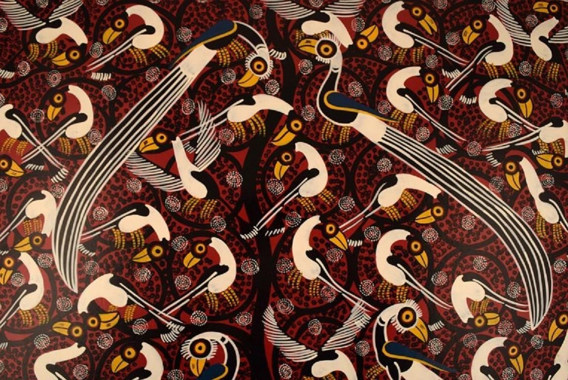 Hapela, Tinga Tinga, Oil On Canvas, Naivist Composition With Birds photo for sale