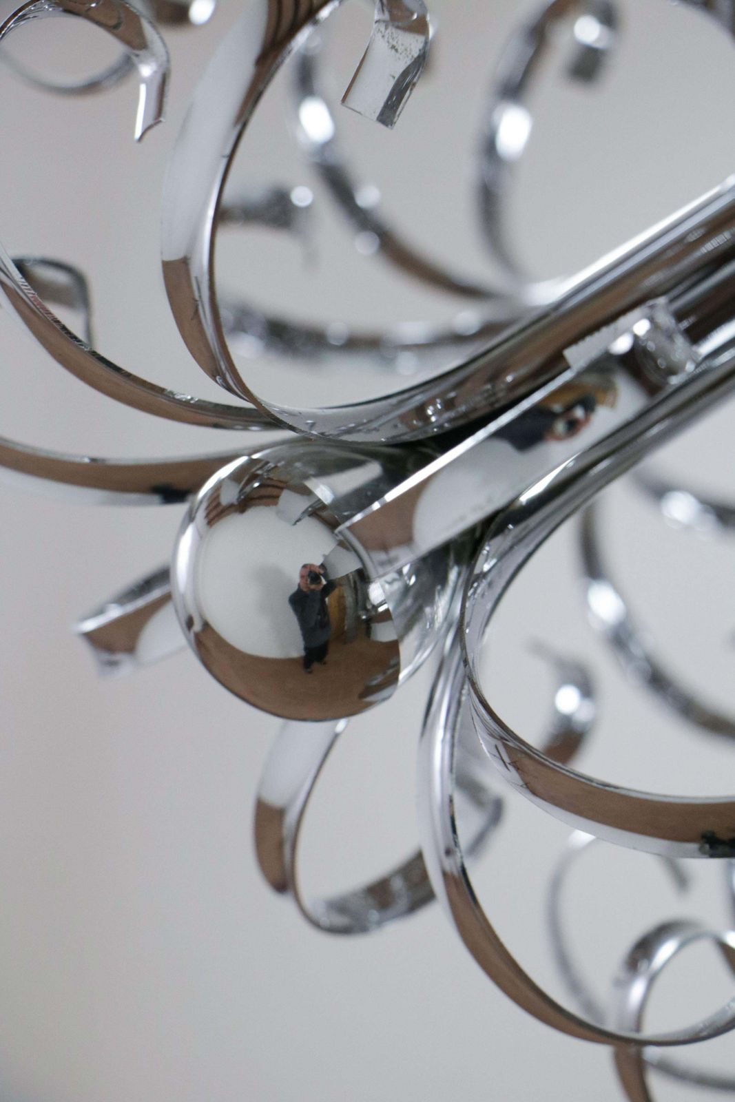 Italian Space Age Chrome Sputnik Chandelier, Pendant Lamp 1970s photo vintage