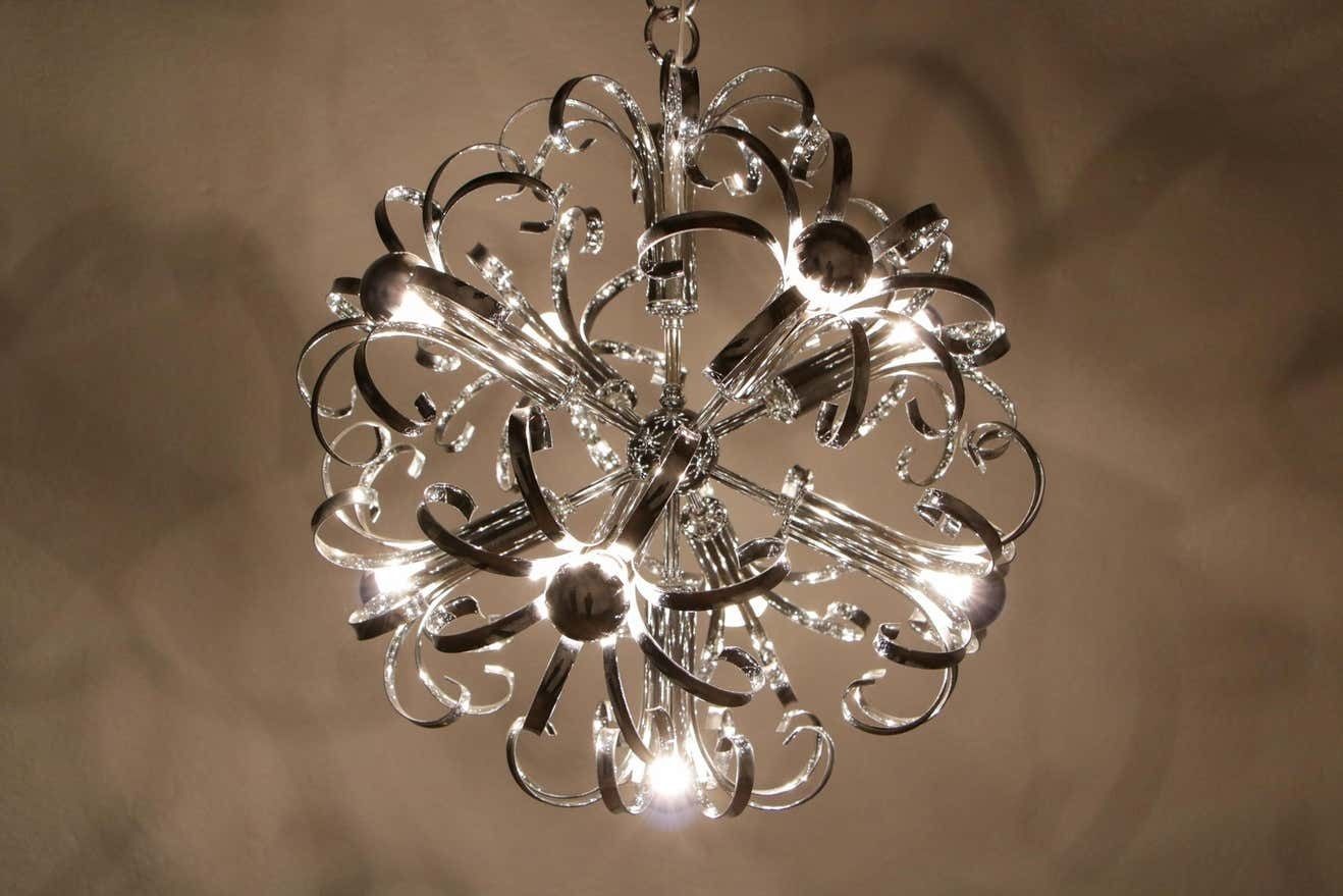 photo vinterior Italian Space Age Chrome Sputnik Chandelier, Pendant Lamp 1970s