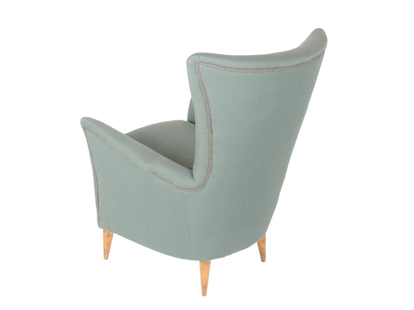 Mid Century Modern Italian Grey Fabric & Wood Armchair photo vinterior