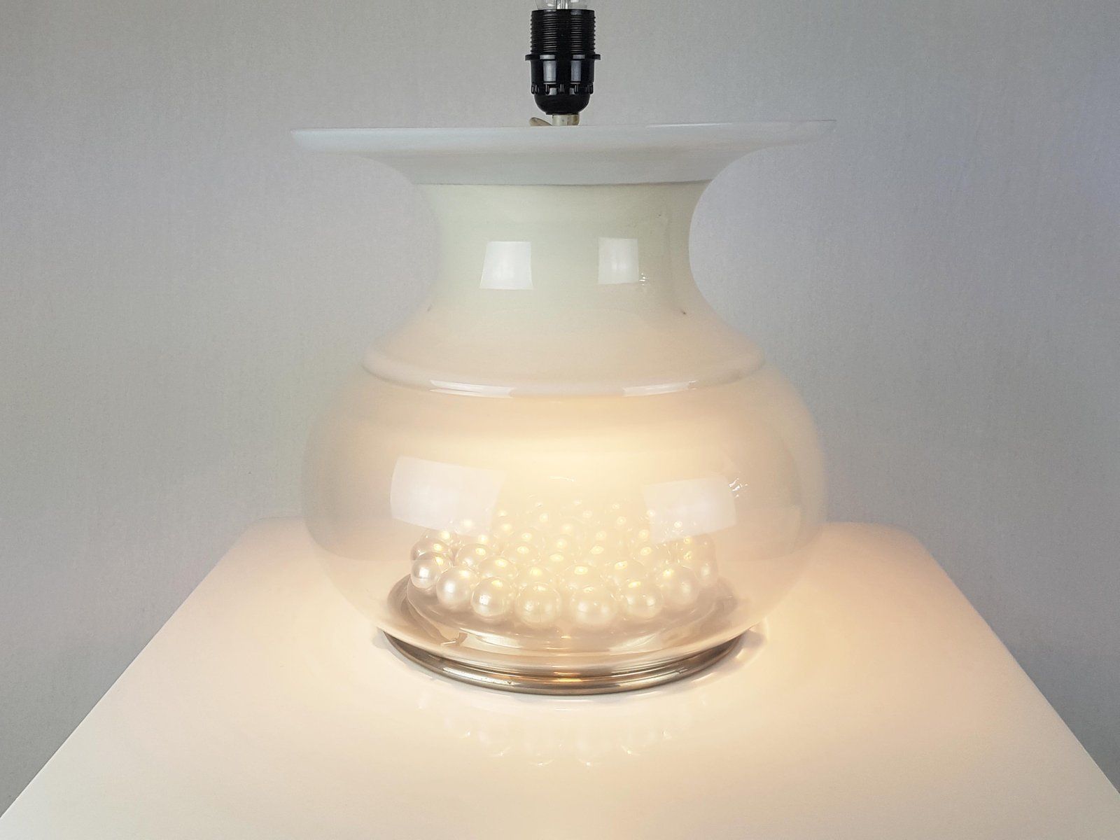 Lighting Large Italian Glass And Fiberglass Table Lamp, 1970s photo