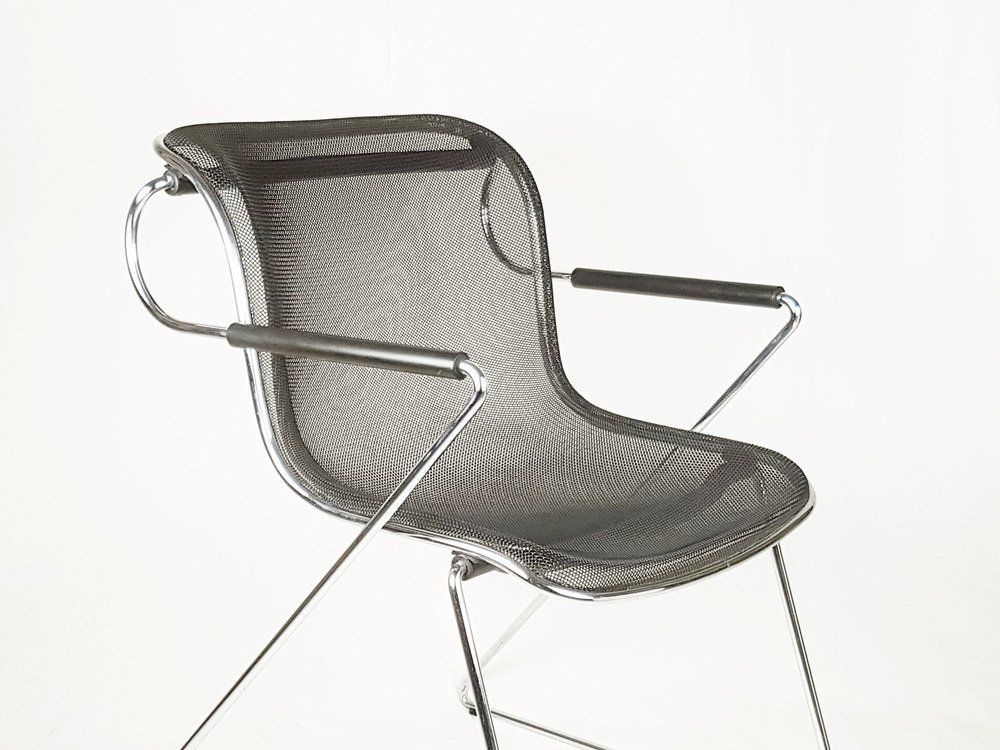 Black & Chrome Plated Metal Penelope Armchair By C. Pollock For Anonima Castelli, 1982 photo for sale