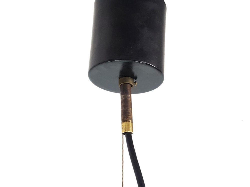 photo furniture Italian White Opaline Glass, Brass And Black Metal Pendant Lamp Attributed To Stilnovo, 1960s