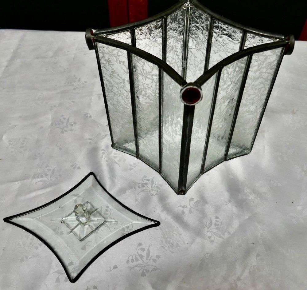 French Arts And Crafts Leaded Glass Trinket Casket photo Home Decor