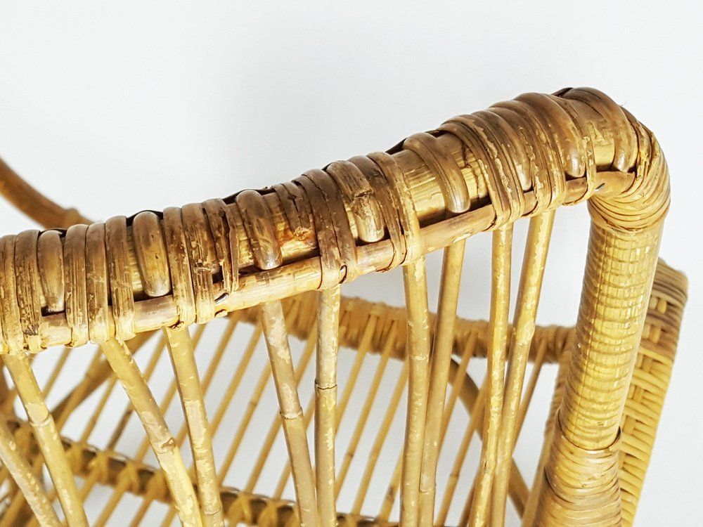 photo vinterior Mid Century Italian Rattan And Rush Armchair, 1960s