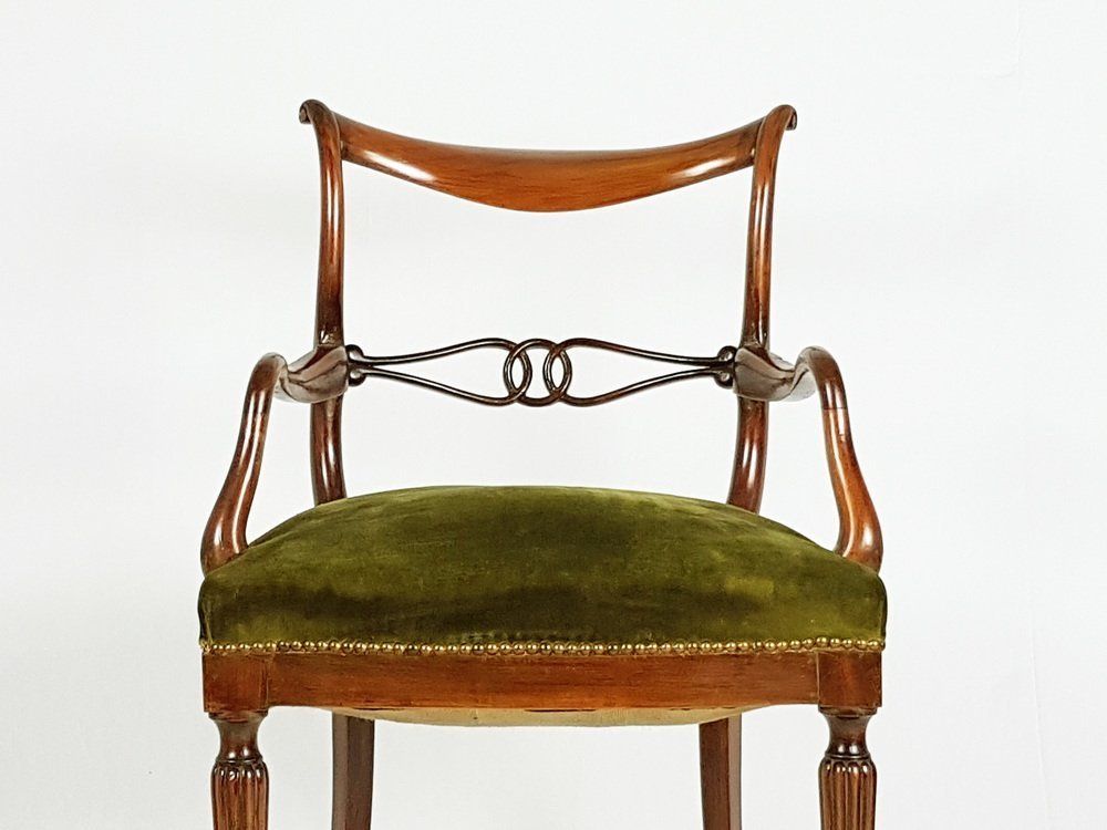 Mid Century Italian Wooden & Green Velvet Armchair, 1950s photo buy