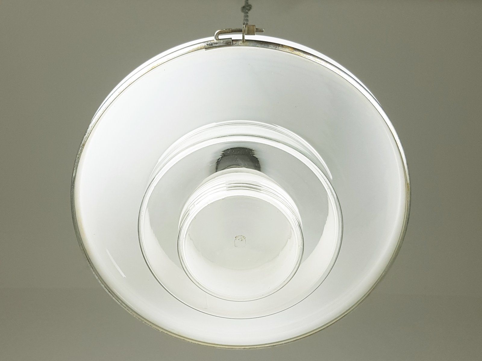 Small Chrome Plated & Opaline Glass Pendant Lamp By Otto Müller For Sistrah Licht Gmbh, 1920s photo Lighting