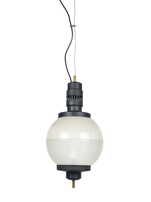 Brass & Molded Glass Shade Pendant Lamp In The Style Of Azucena