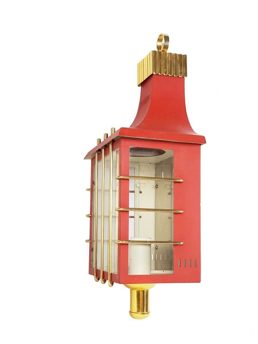 Mid Century Italian Red Metal, Brass, And Glass Sconce photo buy