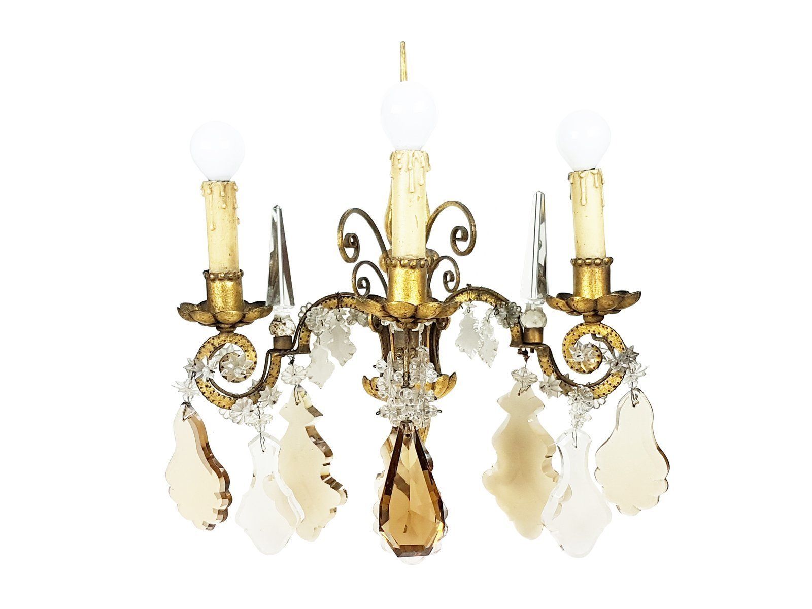 Italian Gold Leaf Metal And Faceted Crystal Sconces With Stars And Obelisks Decor photo furniture