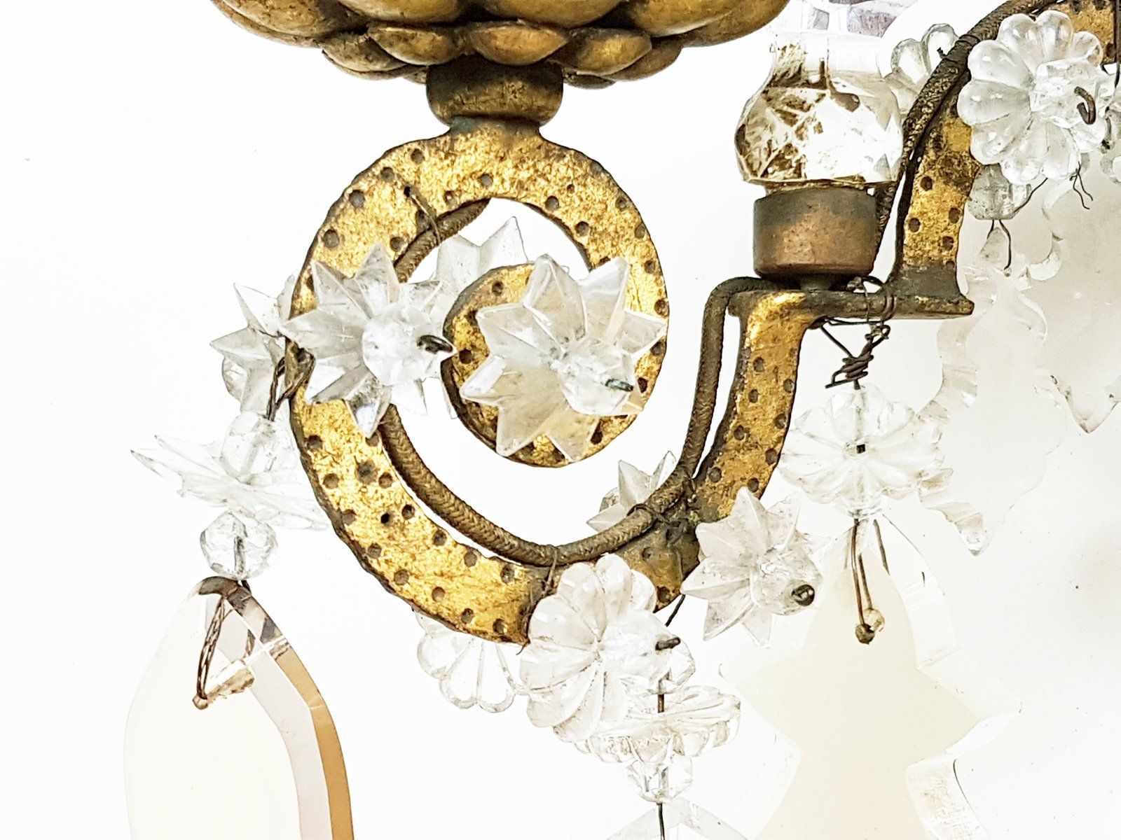 Italian Gold Leaf Metal And Faceted Crystal Sconces With Stars And Obelisks Decor photo vinterior