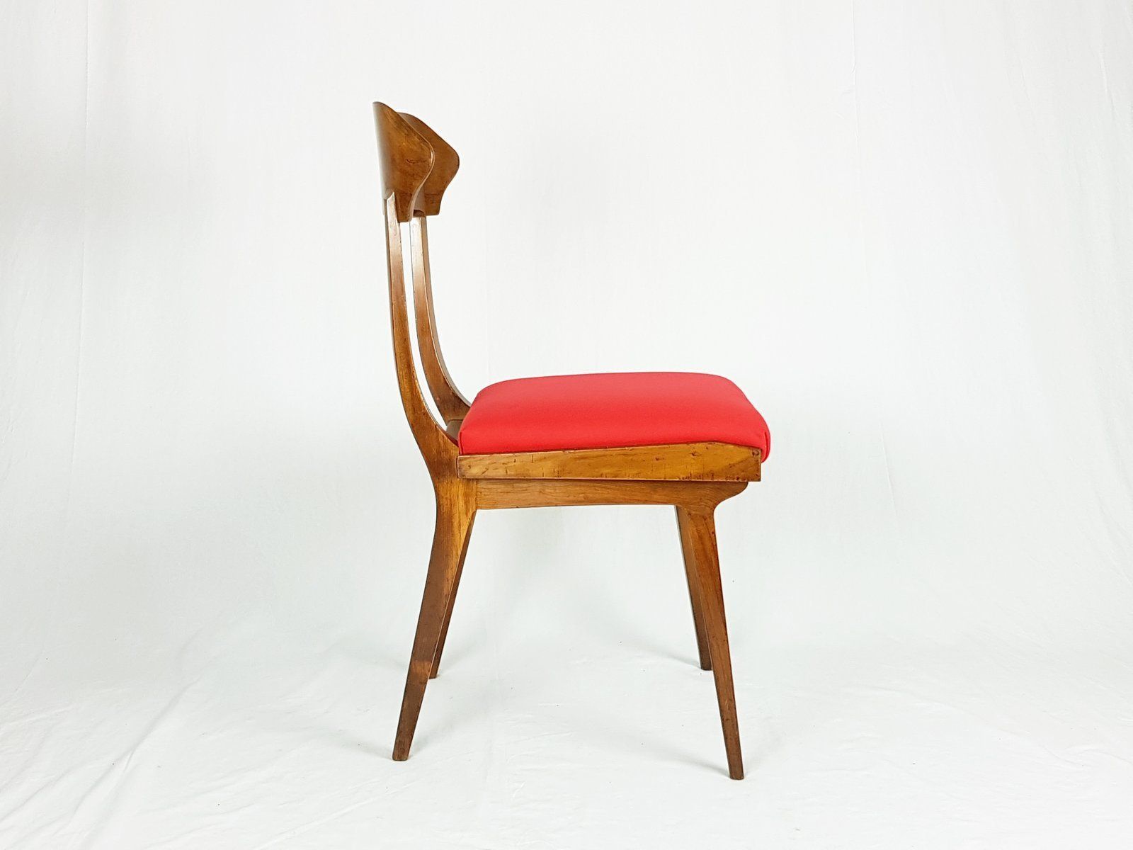 photo for sale Mid Century Wood And Red Fabric Side Chairs From Fratelli Barni Mobili D'arte