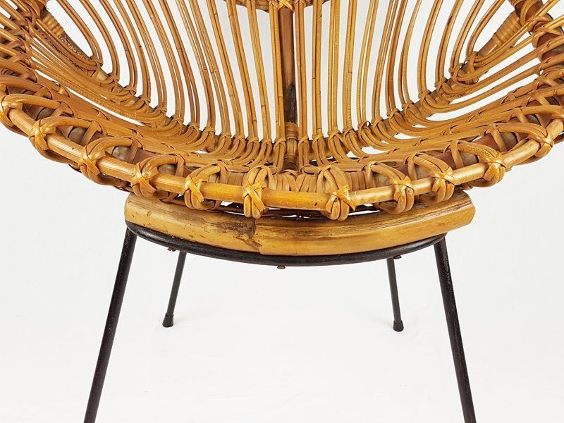 Mid Century Italian Rattan And Black Metal Armchair photo for sale