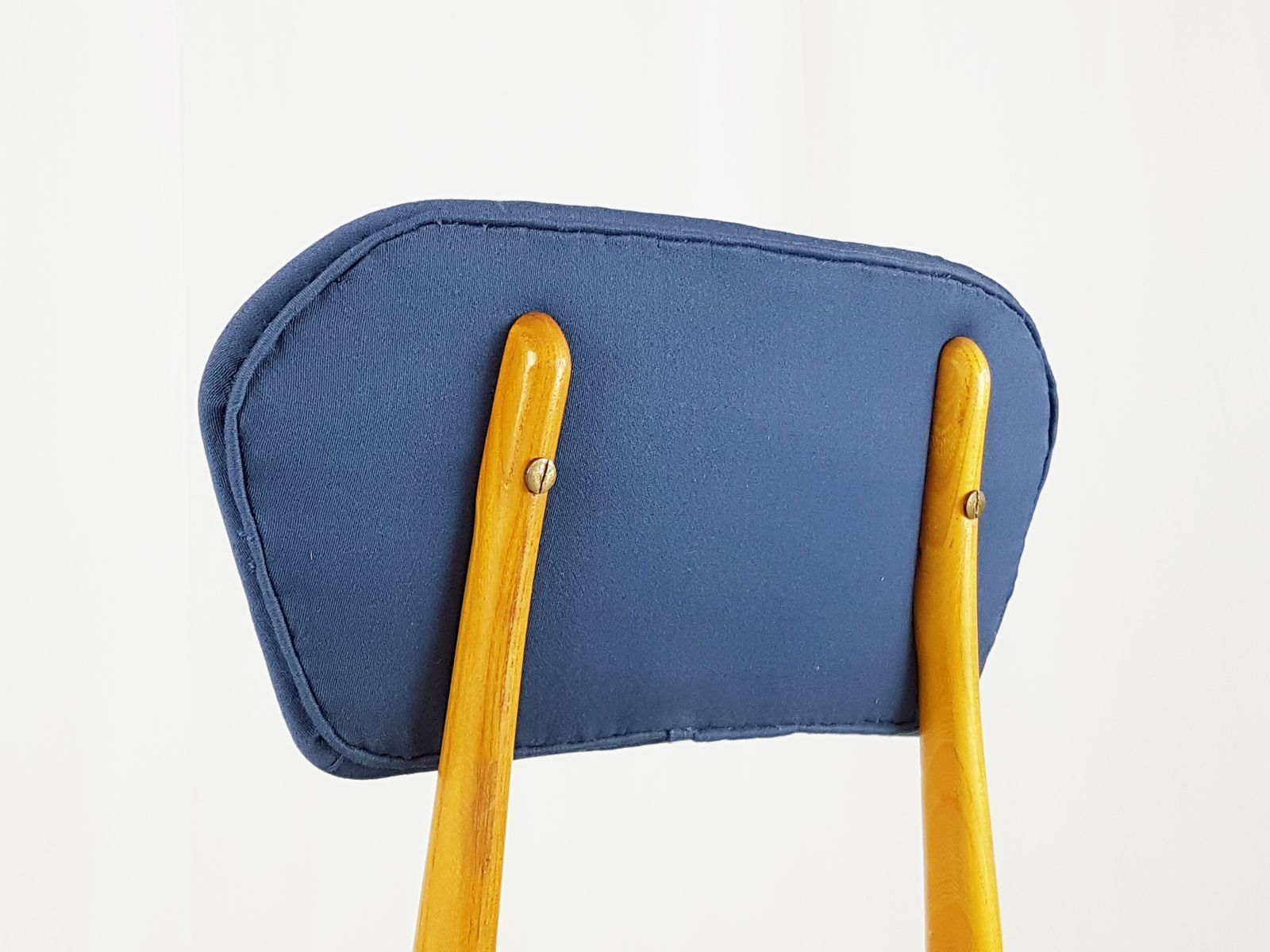 Mid Century Italian Wooden & Blue Fabric Chair photo buy