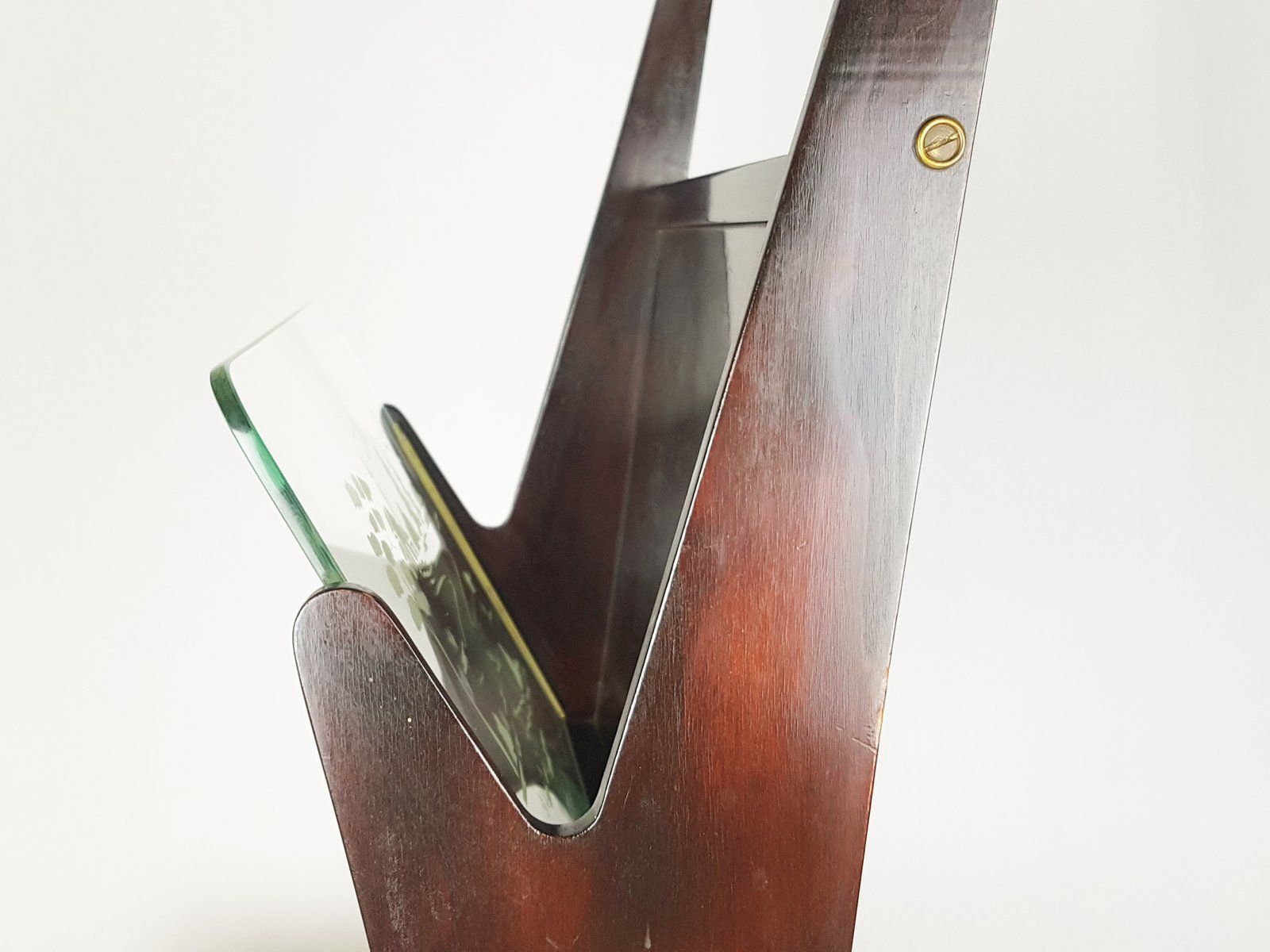 photo for sale Italian Stained Plywood And Decorated Glass Magazine Rack 1950s