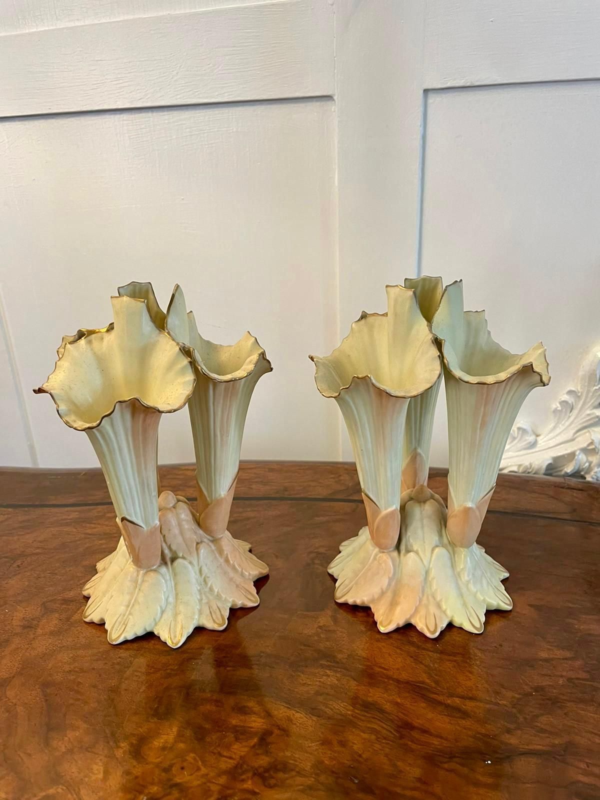 Antique Locke & Co. Porcelain Blush Ivory Spill Vases