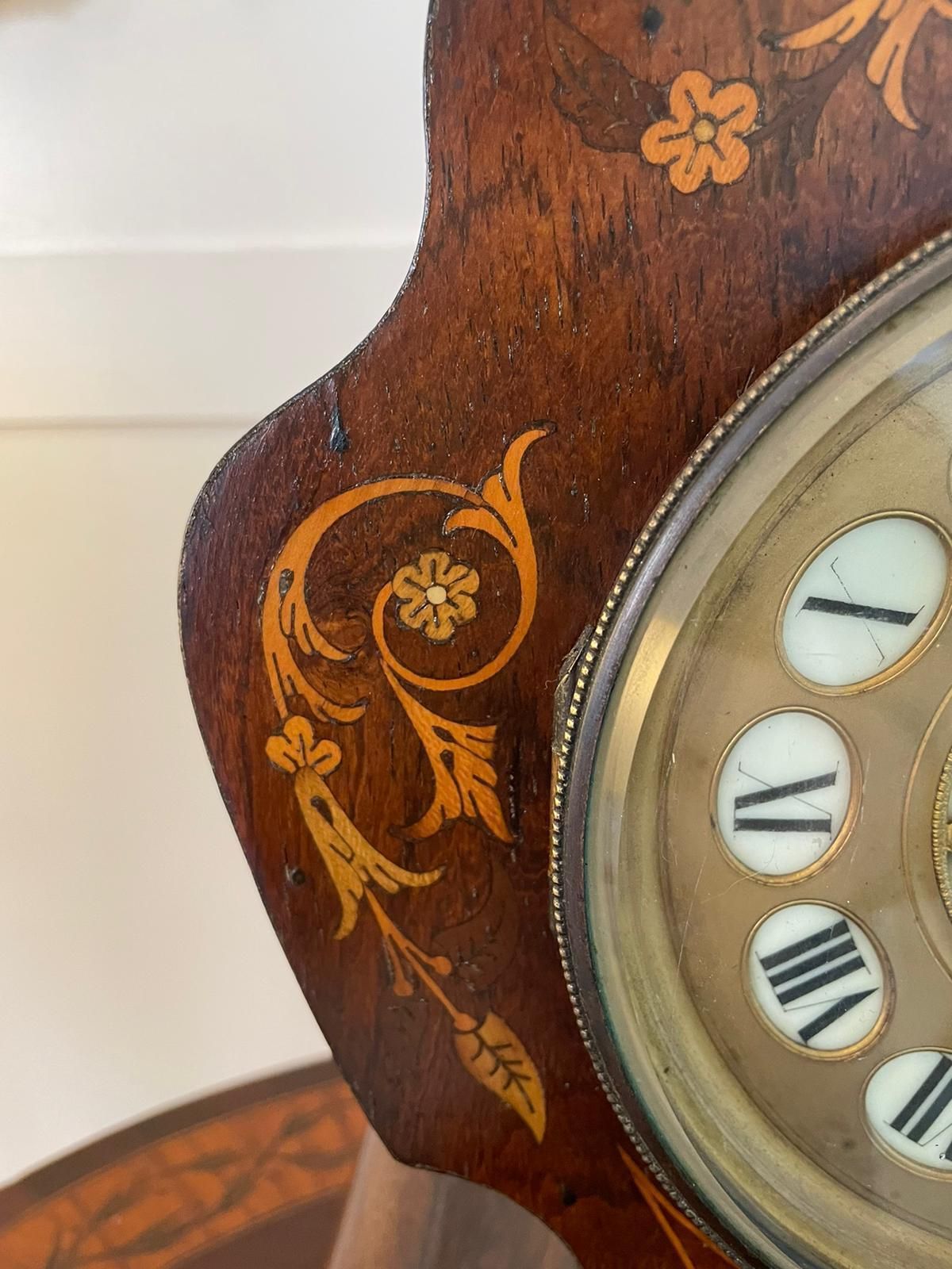 Antique 19th Century French Rosewood Marquetry Inlaid Eight Day Mantel Clock photo vintage