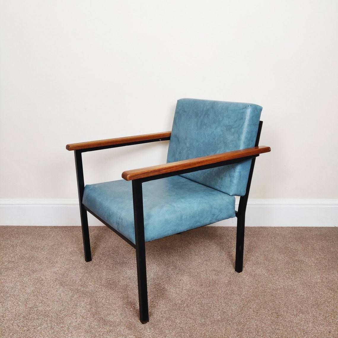 Vintage Lounge Chair, Mid Century Tubular Faux Leather Steel Industrial photo furniture