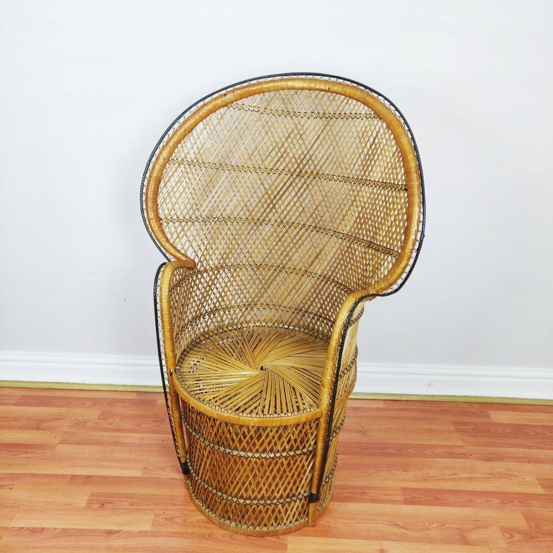 Vintage Bohemian Wicker Emmanuelle Bamboo Peacock Chair photo for sale